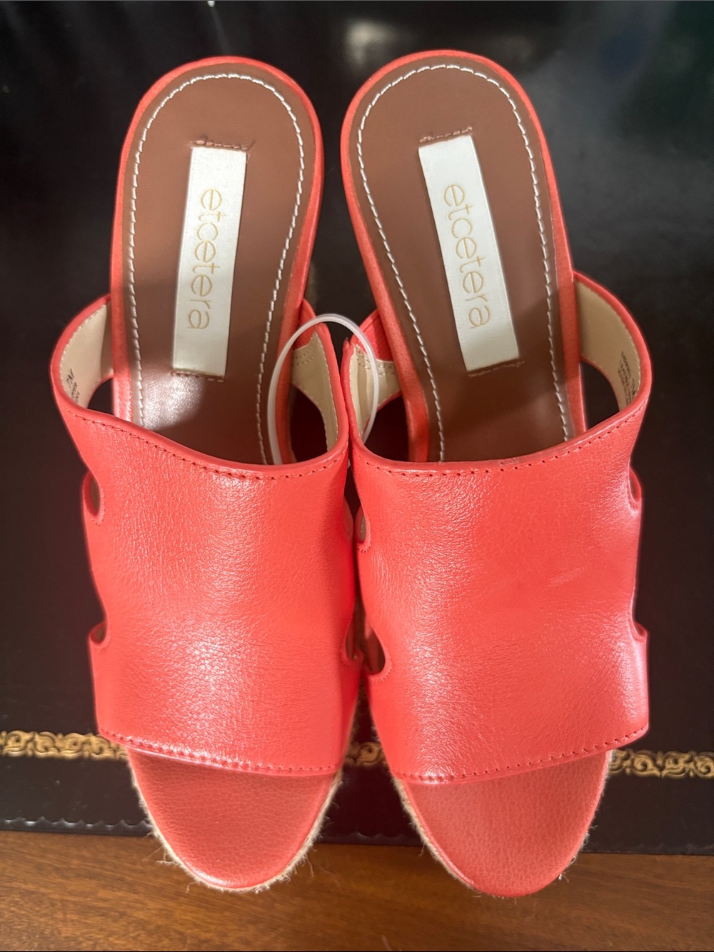 Etcetera Coral-Orange Cutout Leather Slide Mules